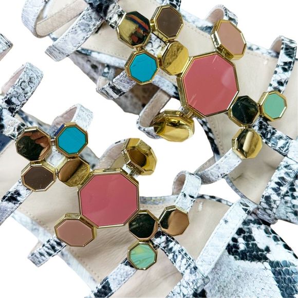 Louise et Cie Lo-Leeba Black & White Antique Snake Print Heeled Sandals - Picture 4 of 12